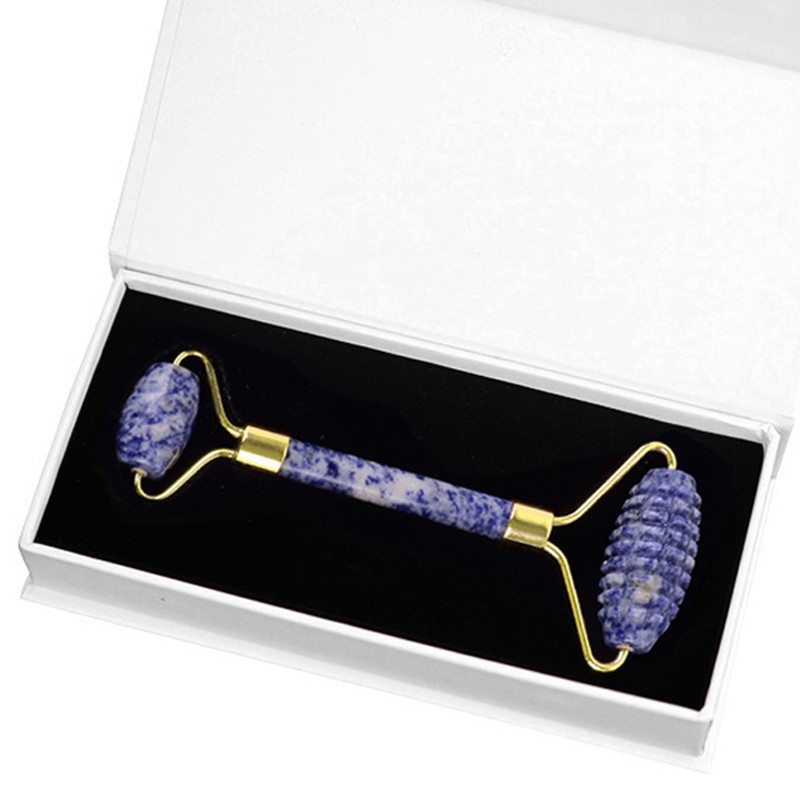 Sodalite Jade Roller Facial Massage Natural Blue Dot Stone Face Lifting Body Slimming Massager Alat za njegu kože Poklon kutija