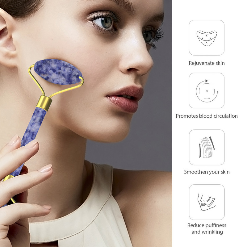 Sodalite Jade Roller Facial Massage Natural Blue Dot Stone Face Lifting Body Slimming Massager Alat za njegu kože Poklon kutija