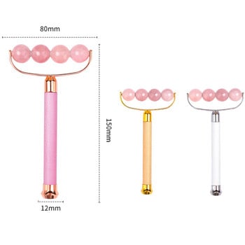 Нефритов валяк за лице, мъниста от розов кварц, ролков масажор за лице, врат, ролка за лечение на очи, против бръчки, стареене, красота, ролка за лице