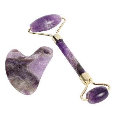 Ametist Valjak za lice Set alata za struganje Masaža lica i vrata Prirodni kamen Valjak od žada Mršavljenje Protiv bora Celulit Ljepota