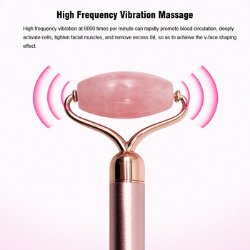 2 в 1 Електрически ролков масажор за лице от естествен нефрит Вибриращ розов кварцов нефритов валяк Инструменти за повдигане на лицето Beauty Jade Stone Massage