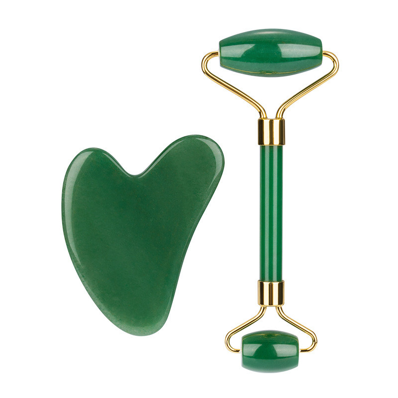 Természetes jade henger Gua Sha készlet Rózsakvarc Arcmasszírozó Roller Rózsaszín Zöld Jade Köves Guasha Kaparó Arc Lift Eszköz Bőrápolás