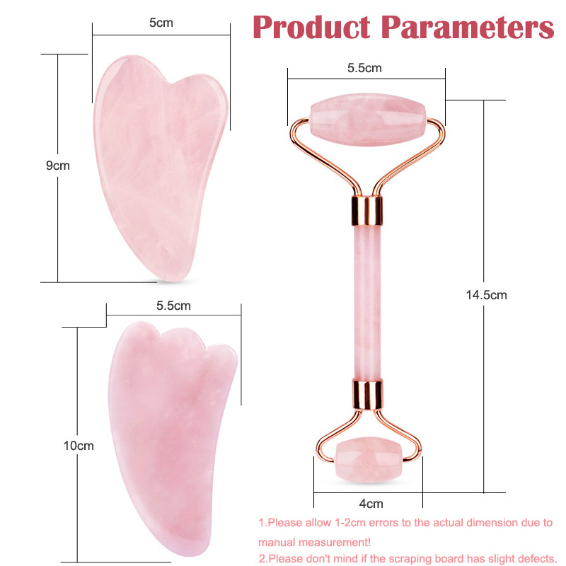 Természetes jade henger Gua Sha készlet Rózsakvarc Arcmasszírozó Roller Rózsaszín Zöld Jade Köves Guasha Kaparó Arc Lift Eszköz Bőrápolás