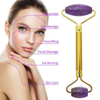 Естествен аметистов нефритов ролков масажор за лице Отслабващ ролков инструмент за повдигане на лицето Gua Sha Stone Skin Massage Beauty Care Set Box
