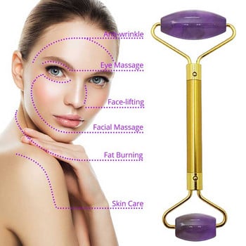 Φυσικό Amethyst Jade Roller Facial Massager Αδυνατιστικό ρολό προσώπου Εργαλείο ανύψωσης Gua Sha Stone Skin Massage Beauty Care Set Box