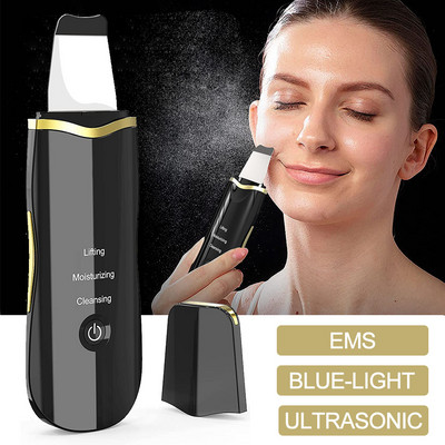 Curățător de față Scrubber cu ultrasunete pentru piele Peeling Eliminator de puncte negre Vibrator Lifting facial EMS Terapie cu lumină Mașină de curățat porii faciali