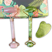 Eredeti Jade henger, Facial Beauty Skin Care Tools, Natural Rose Quartz Roller és Gua Sha 3 az 1-ben kő arcmasszírozó készlet