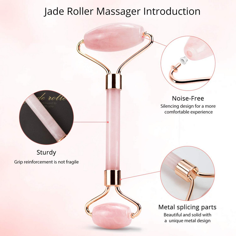 Eredeti Jade henger, Facial Beauty Skin Care Tools, Natural Rose Quartz Roller és Gua Sha 3 az 1-ben kő arcmasszírozó készlet