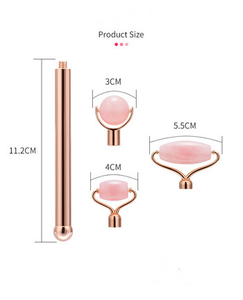 Нефритов ролер от розов кварц 4 в 1 Комплект подвижни резервни ролки, Масажор против стареене за лице и шия