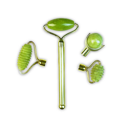 Jade Roller Rose Quartz 4 u 1 set uklonjivih zamjenskih valjaka, alat za masažu protiv starenja za lice i vrat