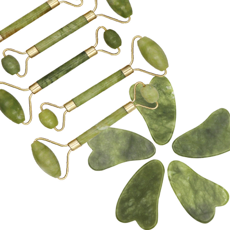 Prirodni masažer za lice Gvaš strugač Masažer za lice Valjak od žada Guasha strugač za lice Microniddle valjak za lice Gua Sha 1 set