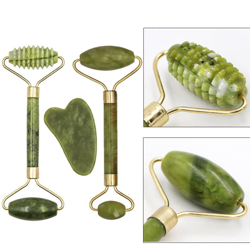 Prirodni masažer za lice Gvaš strugač Masažer za lice Valjak od žada Guasha strugač za lice Microniddle valjak za lice Gua Sha 1 set