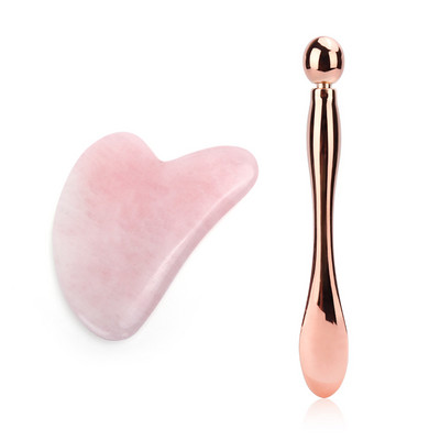 Jade Roller Stone Gua sha Scraping Board Set Rose Quartz Face Lift Massager Facial Massage Eye Cream Mixing Spatula Лопатка Инструменти