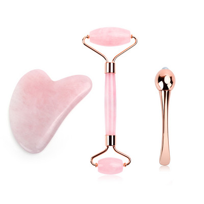 Jade Roller Stone Gua sha Scraping Board Set Rose Quartz Face Lift Massager Facial Massage Eye Cream Mixing Spatula Лопатка Инструменти