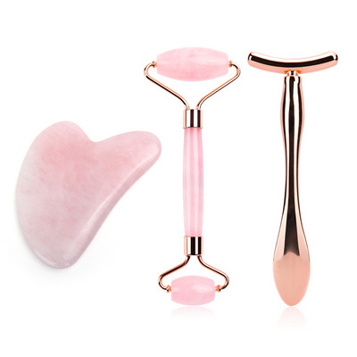 Jade Roller Stone Gua sha Scraping Board Set Rose Quartz Face Lift Massager Facial Massage Eye Cream Mixing Spatula Лопатка Инструменти