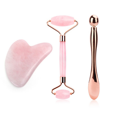 Jade Roller Stone Gua sha Scraping Board Set Rose Quartz Face Lift Massager Facial Massage Eye Cream Mixing Spatula Лопатка Инструменти