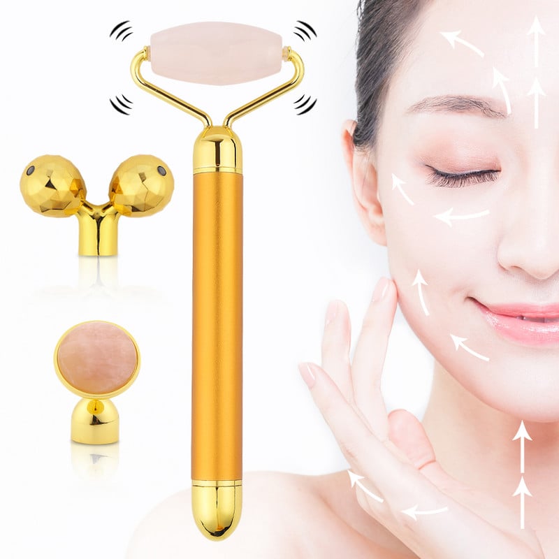 Masszírozó arcra Elektromos Jade Roller Természetes Rózsakvarc Gouache Kaparó Arcmasszázs Lifting Vibráló arcbőrápoló eszköz
