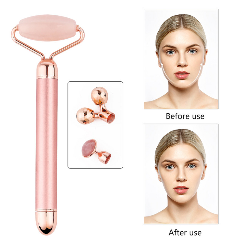 Masszírozó arcra Elektromos Jade Roller Természetes Rózsakvarc Gouache Kaparó Arcmasszázs Lifting Vibráló arcbőrápoló eszköz