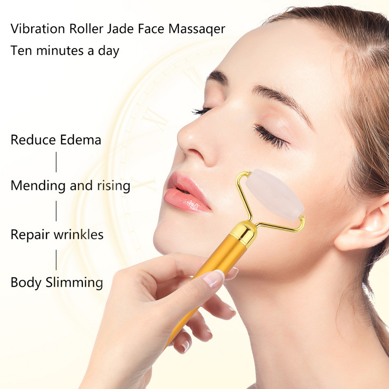 Masszírozó arcra Elektromos Jade Roller Természetes Rózsakvarc Gouache Kaparó Arcmasszázs Lifting Vibráló arcbőrápoló eszköz