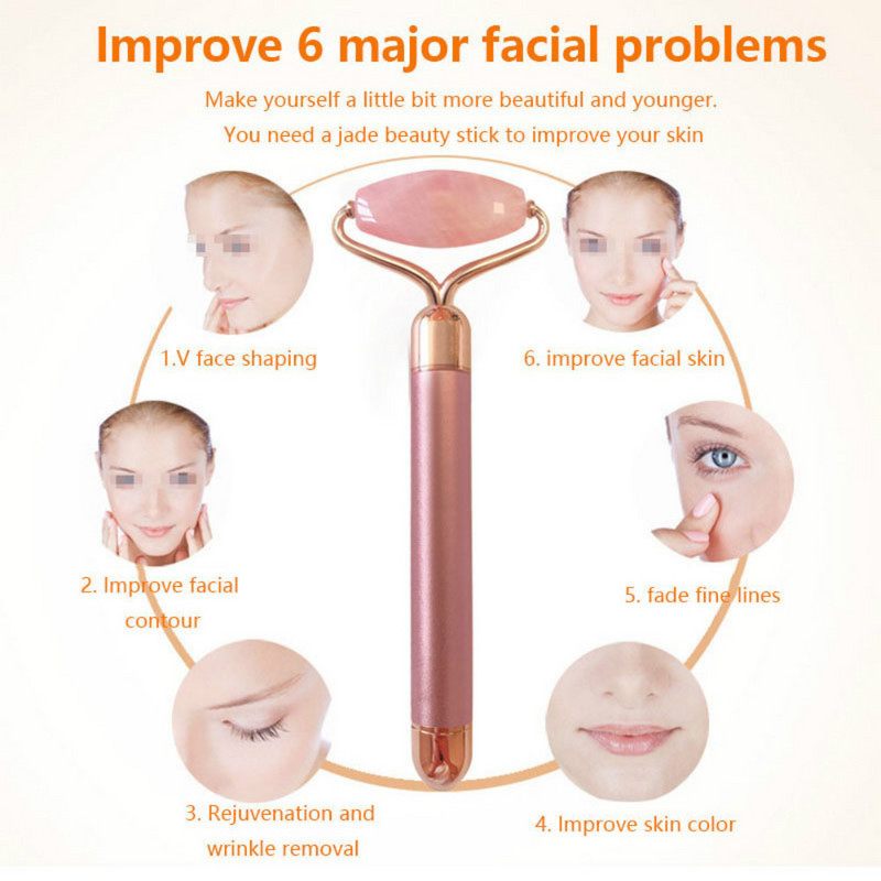 2 u 1 električni vibrirajući valjak od prirodnog rozenkvarcnog žada za podizanje lica od kristalnog žadnog kamena valjak za lice Beauty Masažni alat Rasprodaja