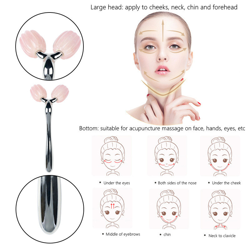 Masaj facial 3D rolă de jad piatră naturală cuarț trandafir role instrument de masaj 360 de rotație pentru întregul corp relaxantă role de jad îngrijire