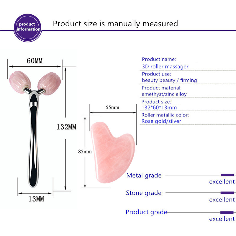 Masaj facial 3D rolă de jad piatră naturală cuarț trandafir role instrument de masaj 360 de rotație pentru întregul corp relaxantă role de jad îngrijire