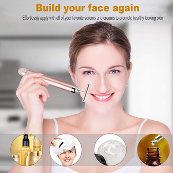 24K Gold Beauty Bar Face Massager Електрически вибриращ розов кварц 3D ролер Face Lifting Body Facial Gua Sha Jade Roller