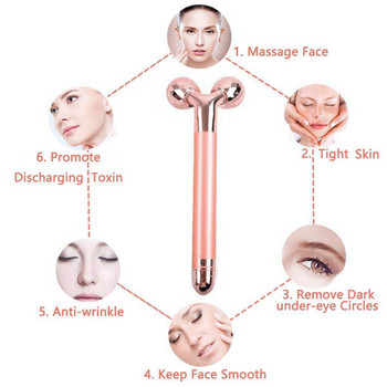 Ρολό προσώπου 24 καρατίων Beauty Bar Face Massager Ηλεκτρικός δονούμενος ροζ χαλαζίας 3D Roller Face Lifting Body Facial Gua Shade Roller