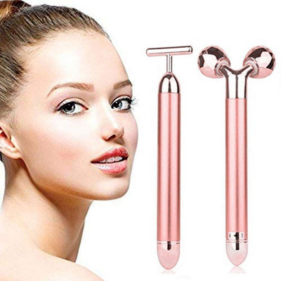 24K Gold Beauty Bar veido masažuoklis elektrinis vibruojantis rožinis kvarcas 3D volelis Veidą pakeliantis kūno veido Gua Sha Jade volelis