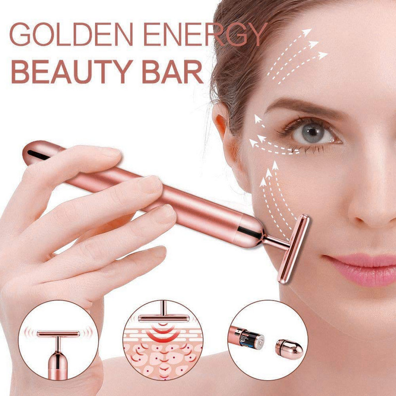 24K Gold Beauty Bar Arcmasszírozó Elektromos Vibráló Rózsakvarc 3D Roller Arc Lifting Test Arc Gua Sha Jade Roller