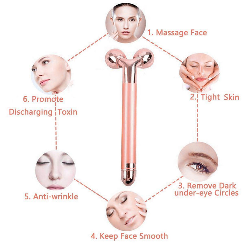 24K Gold Beauty Bar Arcmasszírozó Elektromos Vibráló Rózsakvarc 3D Roller Arc Lifting Test Arc Gua Sha Jade Roller