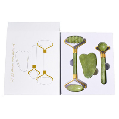 Új minőségi Jade Roller Gua Sha masszázsgolyós készlet dobozos masszírozóval az arcra Archengerrel Beauty Bőrápoló eszközök Arcmasszírozók