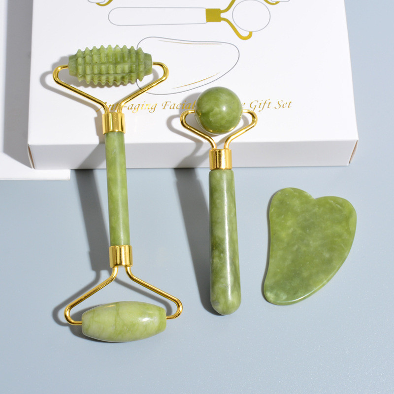 Új minőségi Jade Roller Gua Sha masszázsgolyós készlet dobozos masszírozóval az arcra Archengerrel Beauty Bőrápoló eszközök Arcmasszírozók