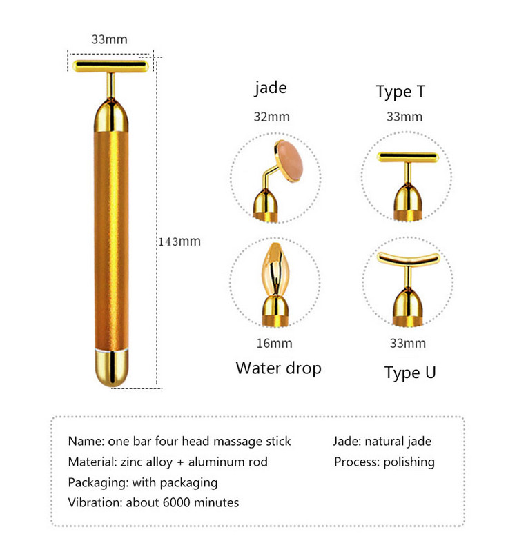 ÚJ 4 az 1-ben Vibráló Rózsakvarc Hengeres Arc Görgő Szemmasszírozó Jade Roller T/V formájú Face Lifting Karcsúsító Beauty Bar masszázs