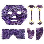 Ametiszt arcmaszk Jade Roller Gua Sha tábla arc liftinghez Ránctalanító természetes lila kristály szemmaszk arcbőrápoló eszköz