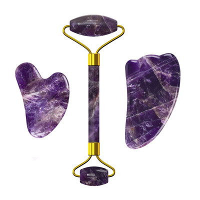 Ametiszt arcmaszk Jade Roller Gua Sha tábla arc liftinghez Ránctalanító természetes lila kristály szemmaszk arcbőrápoló eszköz
