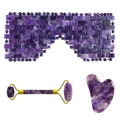 Ametiszt arcmaszk Jade Roller Gua Sha tábla arc liftinghez Ránctalanító természetes lila kristály szemmaszk arcbőrápoló eszköz