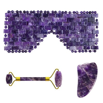 Ametiszt arcmaszk Jade Roller Gua Sha tábla arc liftinghez Ránctalanító természetes lila kristály szemmaszk arcbőrápoló eszköz