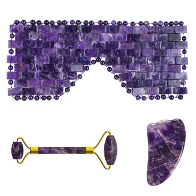 Ametiszt arcmaszk Jade Roller Gua Sha tábla arc liftinghez Ránctalanító természetes lila kristály szemmaszk arcbőrápoló eszköz
