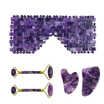 Ametiszt arcmaszk Jade Roller Gua Sha tábla arc liftinghez Ránctalanító természetes lila kristály szemmaszk arcbőrápoló eszköz