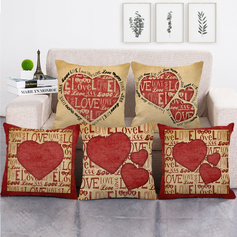 Otthoni párnahuzat vászon párnahuzat párnahuzat Valentin-napi dekoráció párnahuzat szerelmes párnahuzat 45 * 45cm