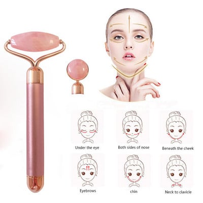 Elektromos vibrációs természetes rózsakvarc jade görgős arc lifting lila jade kő arcmasszírozó görgős Energy Beauty bár