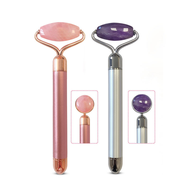 Elektromos vibrációs természetes rózsakvarc jade görgős arc lifting lila jade kő arcmasszírozó görgős Energy Beauty bár