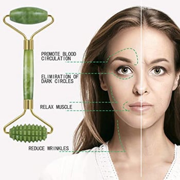 Нефритов ролков комплект, ролков масажор за лице, естествен анти-стареене на очите, инструмент за масаж Guasha, стягане на кожата