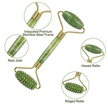 Σετ Roller Jade, Μασάζ προσώπου με ρολό προσώπου Φυσική αντιγήρανση, Εργαλείο μασάζ Guasha, Σύσφιξη δέρματος