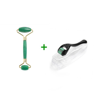 Natural Jade Roller & Guasha Derma Roller Kit szépségmasszírozó arcra, dupla fejű masszírozó görgős arc lifting masszírozó