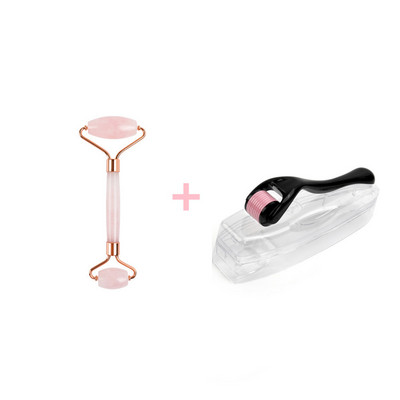 Natural Jade Roller & Guasha Derma Roller Kit szépségmasszírozó arcra, dupla fejű masszírozó görgős arc lifting masszírozó