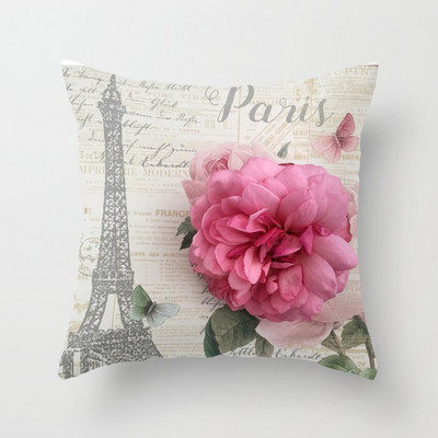 Romantikus piros virágos párnahuzat Rose Eiffel torony párnahuzat kerti otthoni kanapé szék dekoratív párnahuzat 45x45 50x50