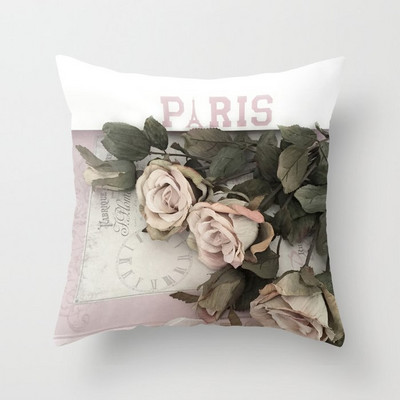 Romantikus piros virágos párnahuzat Rose Eiffel torony párnahuzat kerti otthoni kanapé szék dekoratív párnahuzat 45x45 50x50