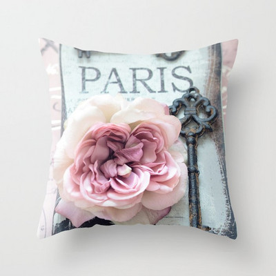 Romantikus piros virágos párnahuzat Rose Eiffel torony párnahuzat kerti otthoni kanapé szék dekoratív párnahuzat 45x45 50x50